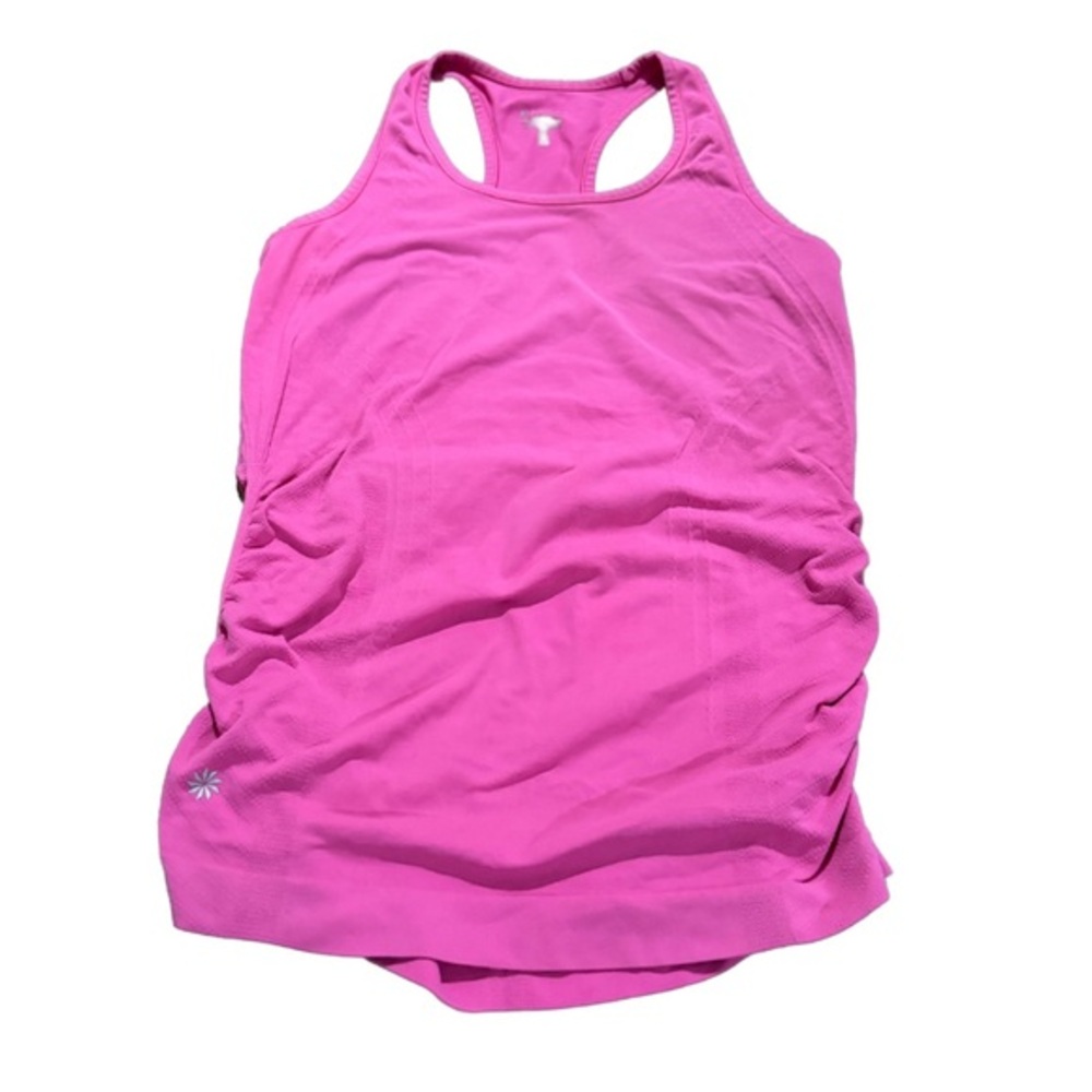 Athleta pink racer back tank, pleated sides, XS